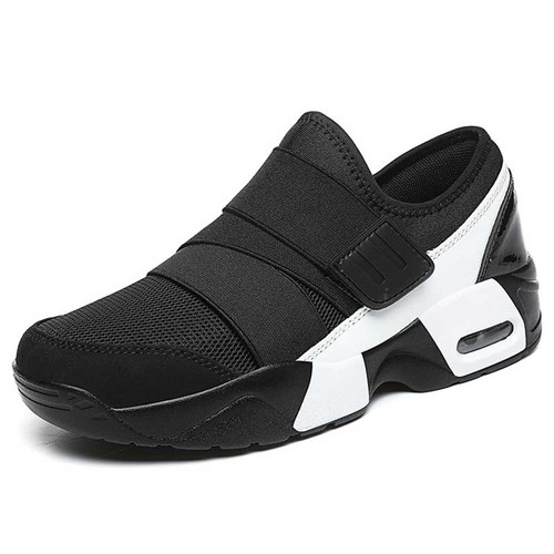 Women's black white casual velcro slip on shoe sneaker 01
